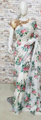floral linen sarees online