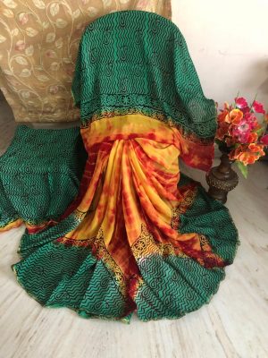 hand block printed chiffon sarees