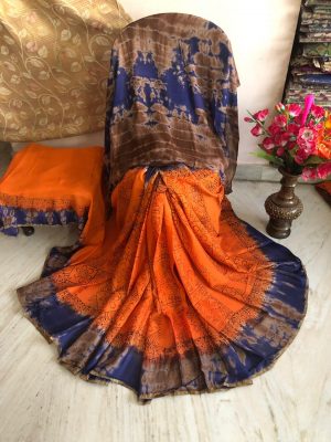 hand block printed georgette silk sarees