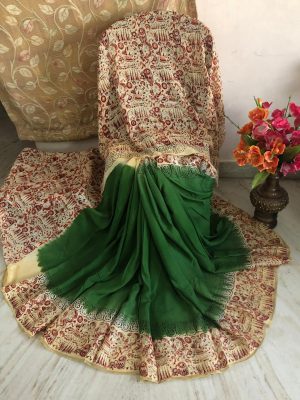 hand block printed silk sarees