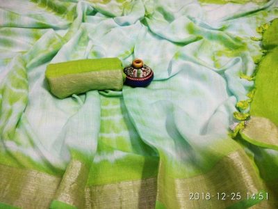 Green linen shibori sarees