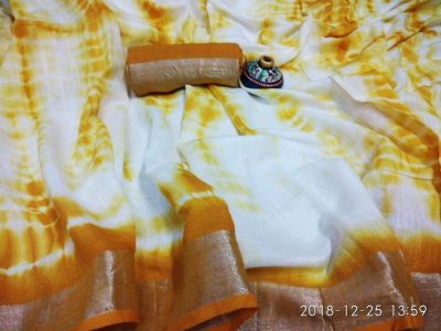 Yellow shibori print linen sarees