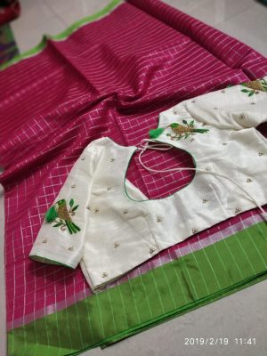 pure linen cotton saree blouse designs