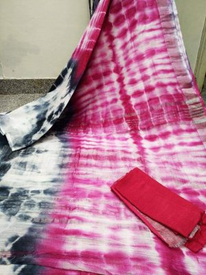 Shibori style linen fabric saree