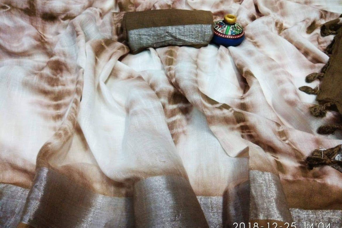 Buy 12 Linen shibori sarees with blouse