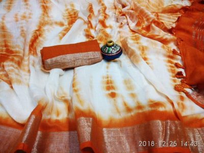 Orange Linen shibori sarees