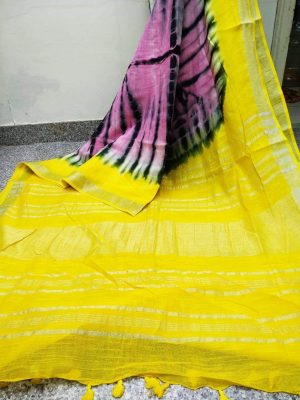 linen fabric with  shibori print sarees
