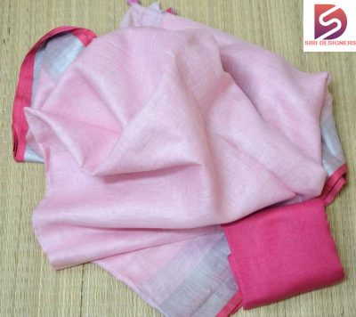 pink plain linen sarees