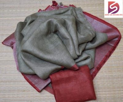plain linen saree with blouse
