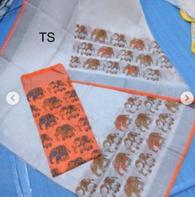 Linen elephant print sarees (1)