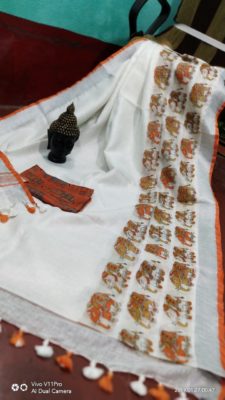 Linen elephant print sarees (4)