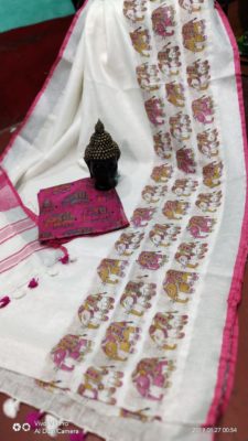 Linen elephant print sarees (5)