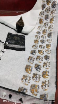 Linen elephant print sarees (6)