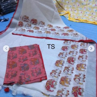 Linen elephant print sarees (7)