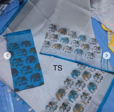 Linen elephant print sarees (8)