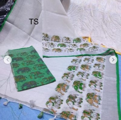 Linen elephant print sarees (9)