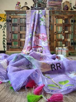 bb Buy Linen print sarees at siri designers