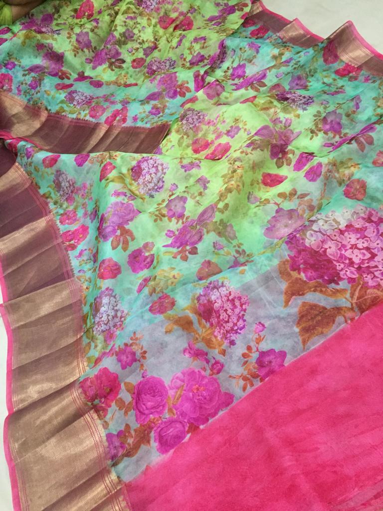 Latest linen banarasi digital print and embroidered sarees | siri designers