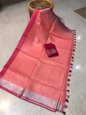 linen saree with contrast blouse (1)