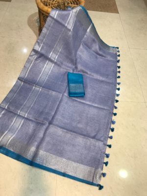 linen saree with contrast blouse (14)