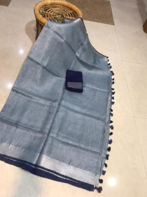 linen saree with contrast blouse (16)