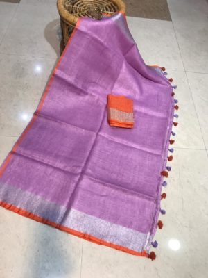 linen saree with contrast blouse (18)