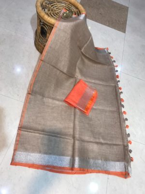 linen saree with contrast blouse (19)