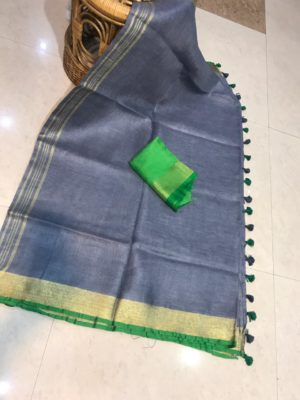 linen saree with contrast blouse (3)