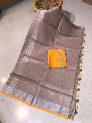 linen saree with contrast blouse (4)