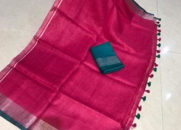 linen saree with contrast blouse (6)