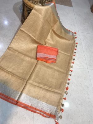 linen saree with contrast blouse (9)