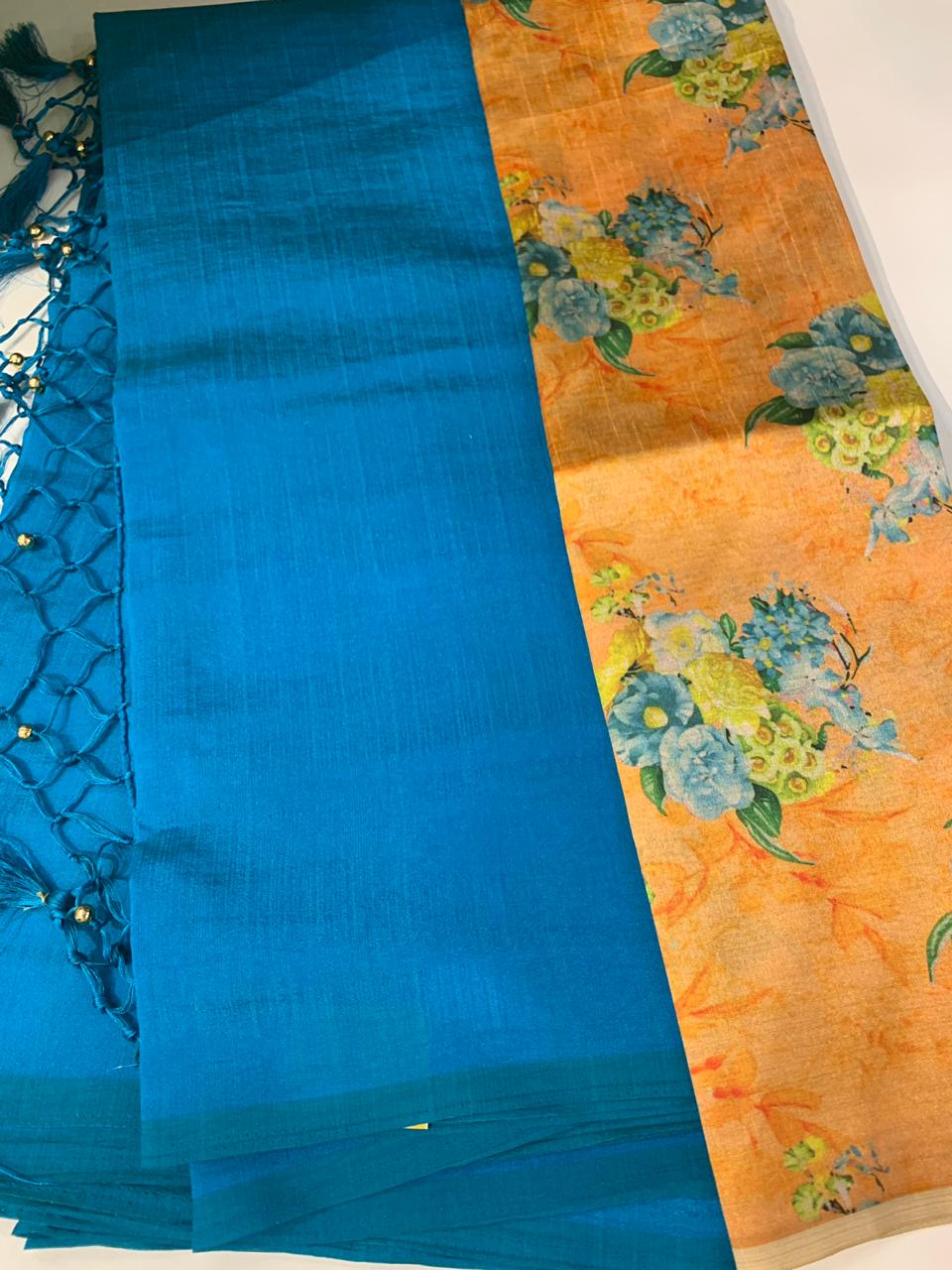 Plain padmavati silk sarees with digital print blouse | siri designers
