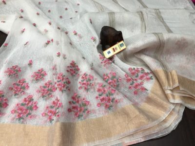 thread work linen sarees (6)