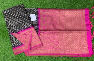 Banarasi dupion sarees with printed design with plain blouse (1)