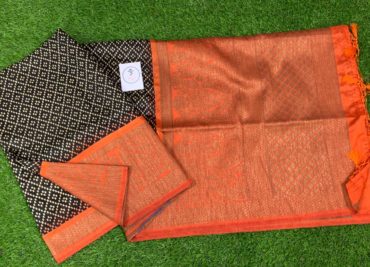 Banarasi dupion sarees with printed design with plain blouse (3)