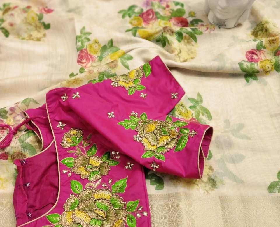 Beautiful linen silk sarees with readymade blouse (12)