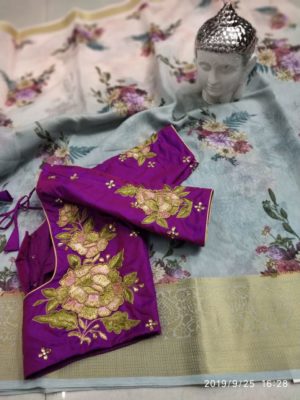 Beautiful linen silk sarees with readymade blouse (6)