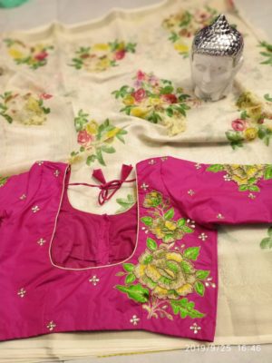 Beautiful linen silk sarees with readymade blouse (8)