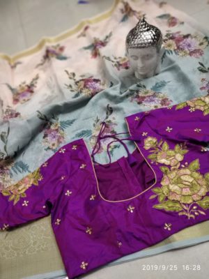 Beautiful linen silk sarees with readymade blouse (9)
