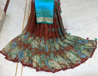 Chiffon sarees with digital prints with blouse (1)