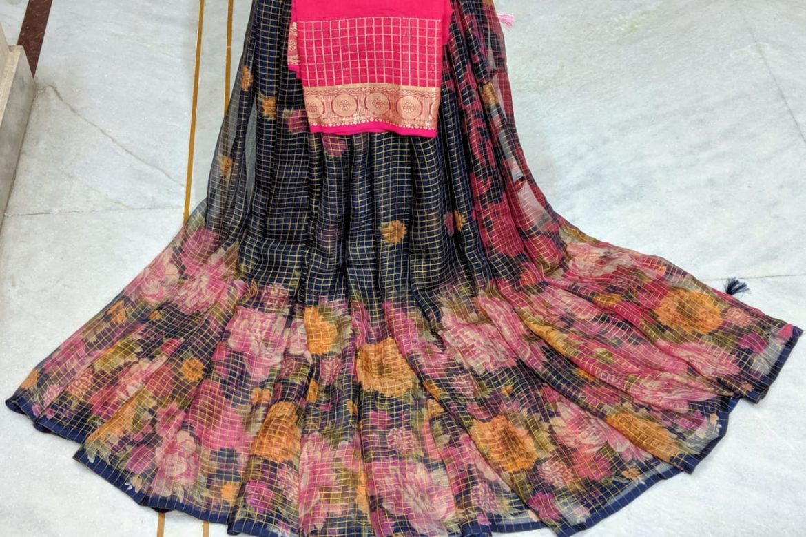 Chiffon sarees with digital prints with blouse (4)