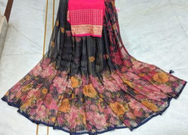 Chiffon sarees with digital prints with blouse (4)