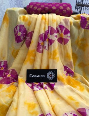 Chiffon shibori sarees with golden border with blouse (5)