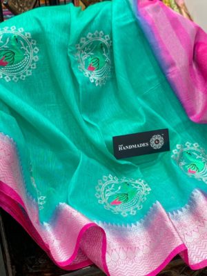 Designer linen sarees with silver zari work (4)