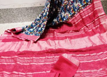 Digital cotton linen sarees with blouse (10)