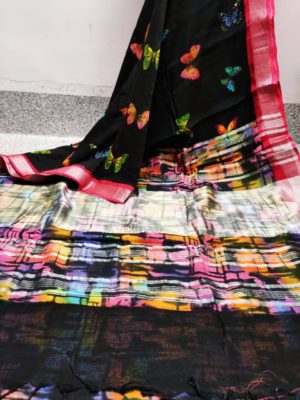 Digital cotton linen sarees with blouse (5)