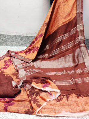 Digital cotton linen sarees with blouse (8)