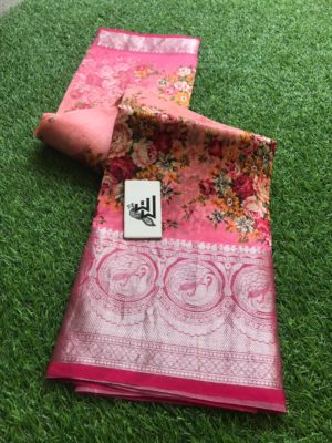 Digital printed handloom pure organza sarees with blouse (1)