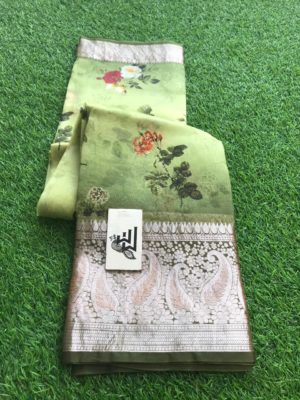 Digital printed handloom pure organza sarees with blouse (10)