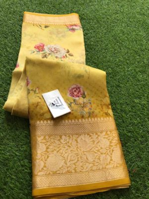 Digital printed handloom pure organza sarees with blouse (11)